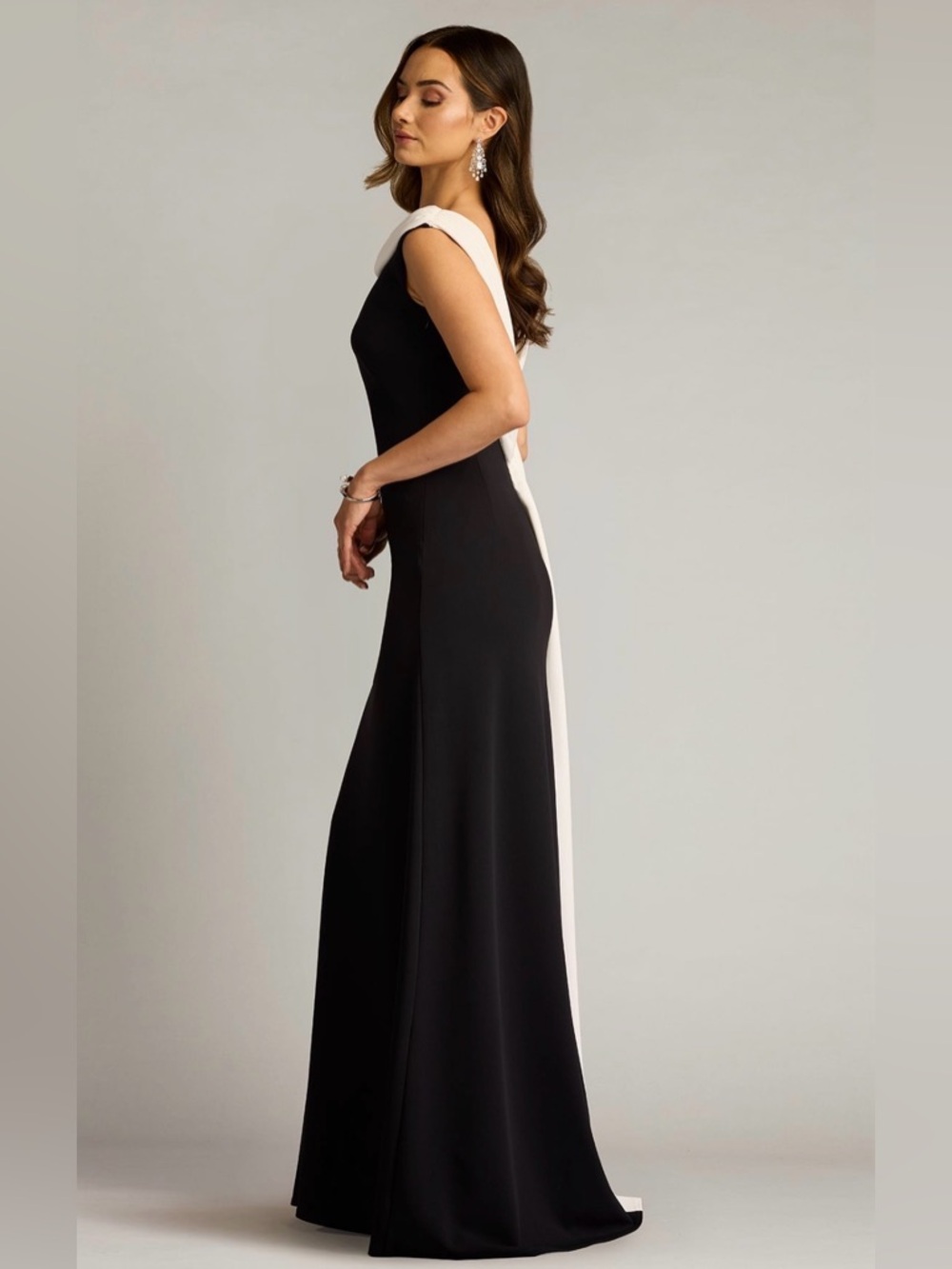 Black Maxi Gown with Ivory Draped Collar